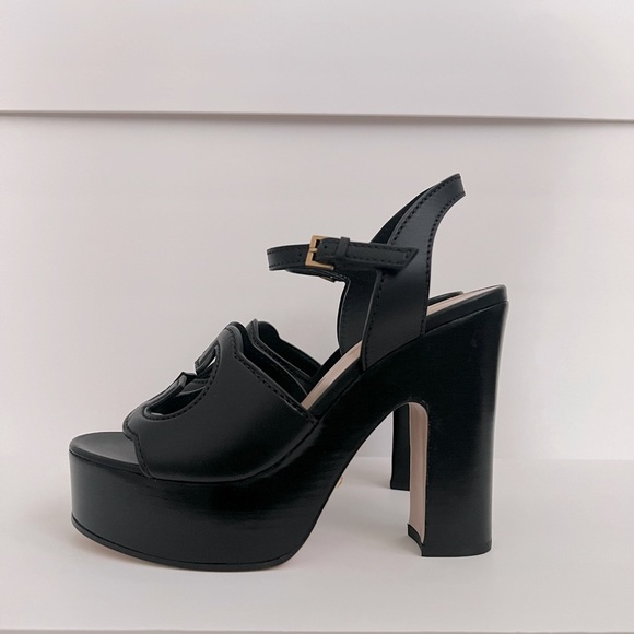 GUCCI Interlocking G Cutout Block Heel Platform Sandals Black Leather - Picture 8 of 16
